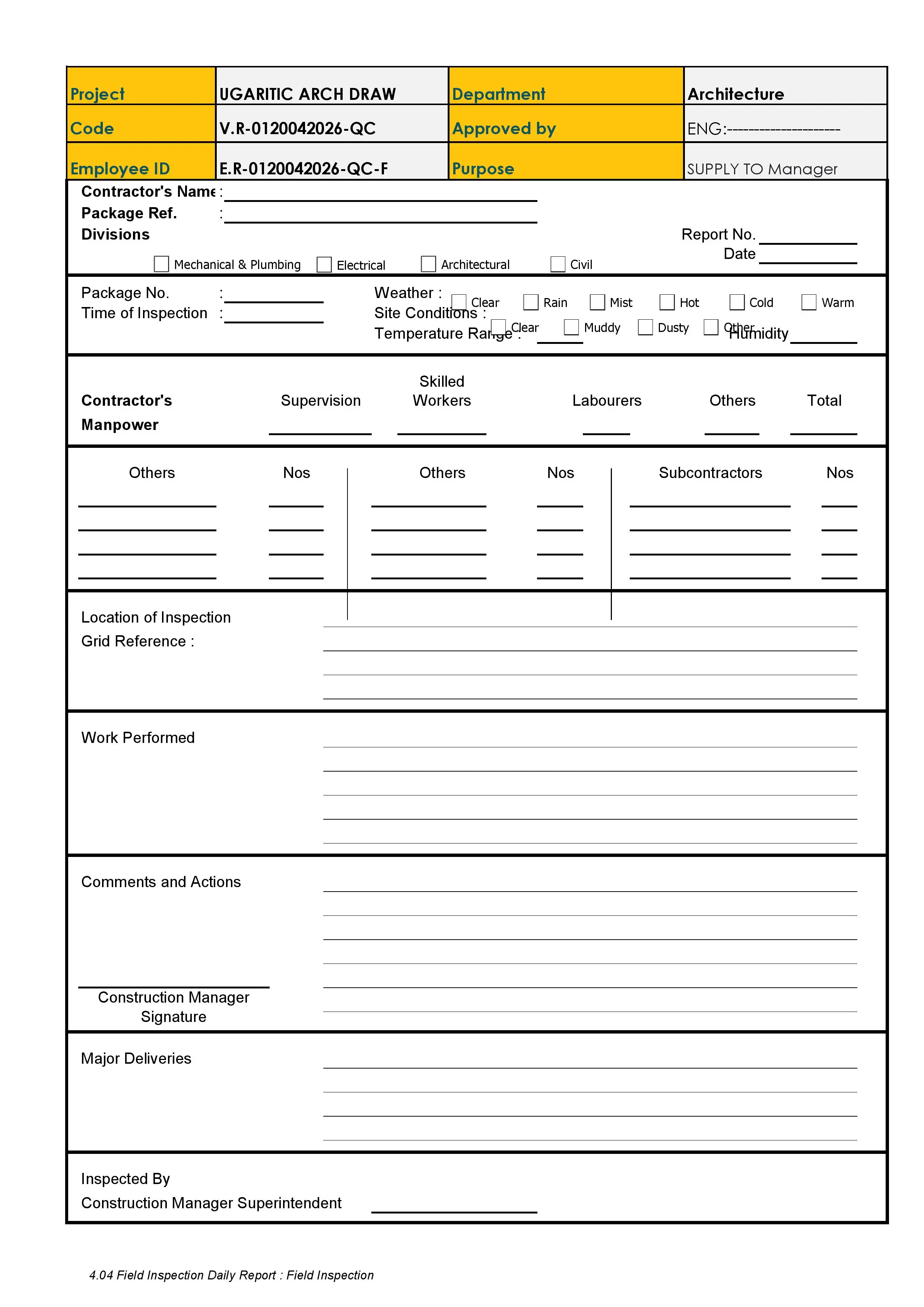 QC.04 Field Inspection (Field/Site Inspection Report)
